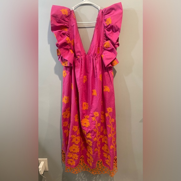 Anthropologie V-Neck Ruffle-Sleeve Babydoll Midi Dress - Picture 4 of 5